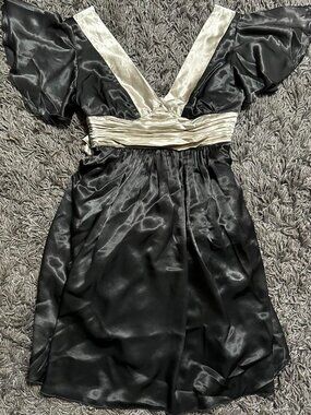 Gray 2000s Satin Babydoll Mini Dress With Plunge Top and Back Size s